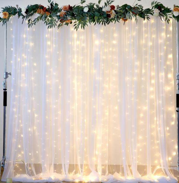 Sheer Backdrop Curtain (with String Lights)